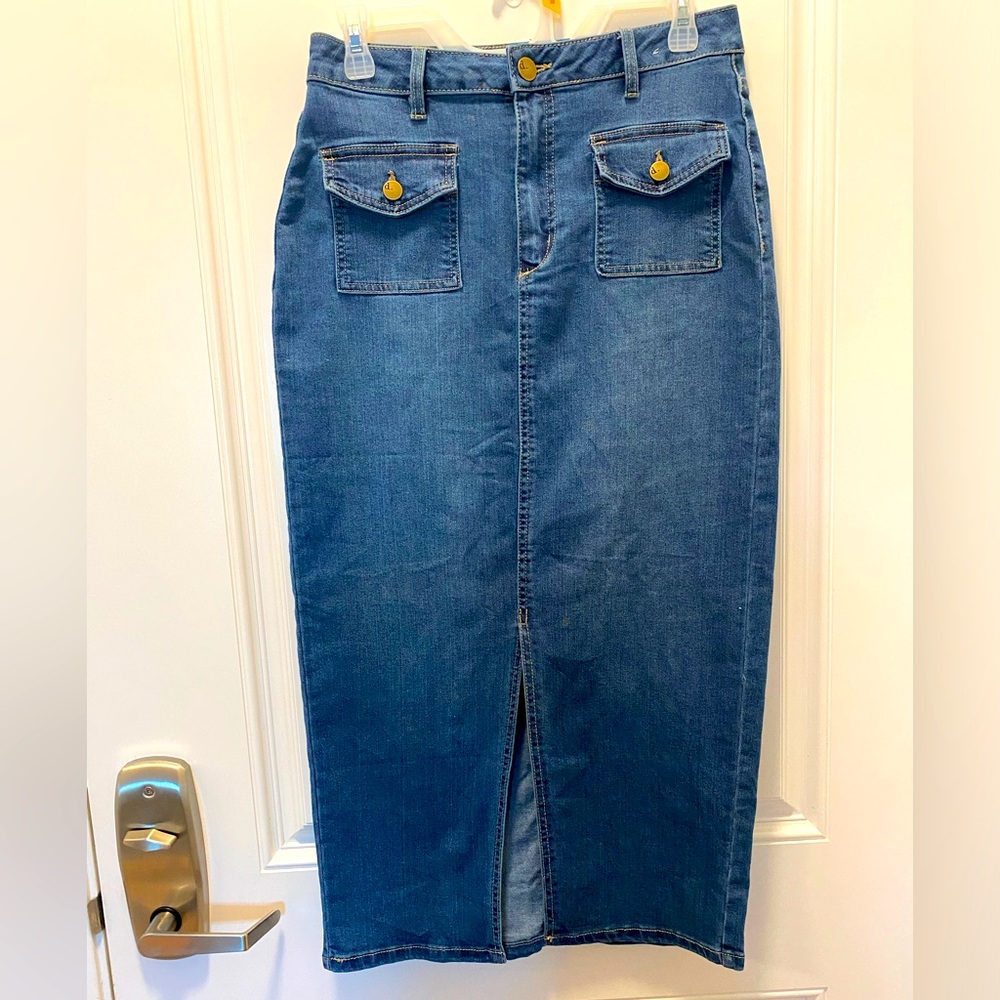 D Jeans Blue Denim MIDI Dungaree Skirt size 6
